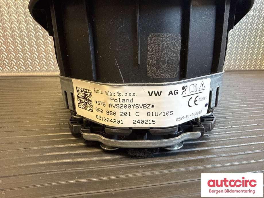 Airbag rattpute til VW e-Golf 2014-2017 (Fase 1)  (VOLKSWAGEN|5G0 880 201 S|)