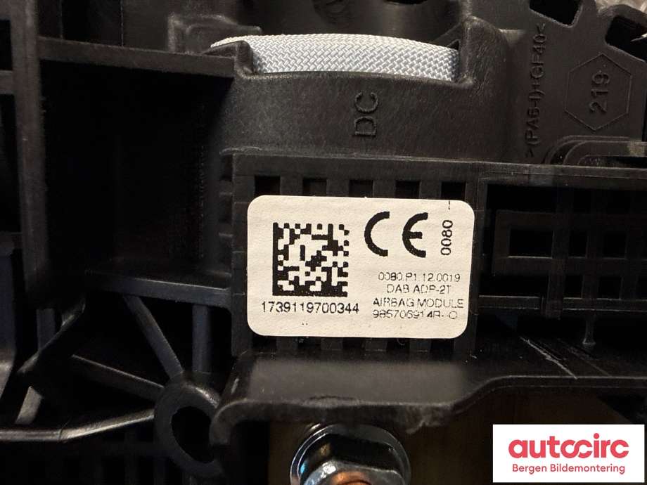 Airbag rattpute til Renault Zoe 2013-2019 (Fase 1)  (RENAULT|985706914R|)