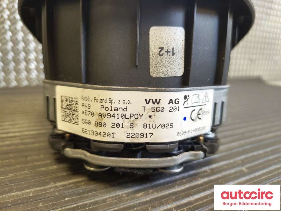 Airbag rattpute til VW e-Golf 2017-2020 (Fase 2) (VOLKSWAGEN|5G0 880 201 S|)