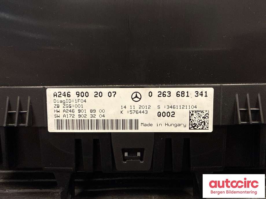 Speedometer til Mercedes B-Klasse 2011-2018 (W246) (W246) (MERCEDES|A 246 900 61 11|A 246 900 20 07|)