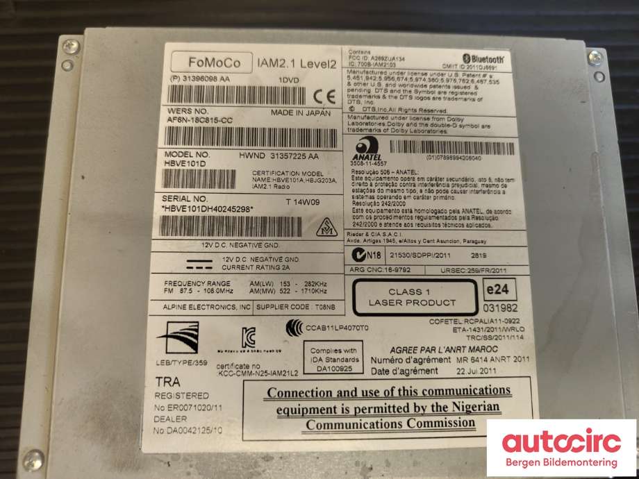 Bilstereo til Volvo V40 2012-2019  (VOLVO|36050605||31396098)