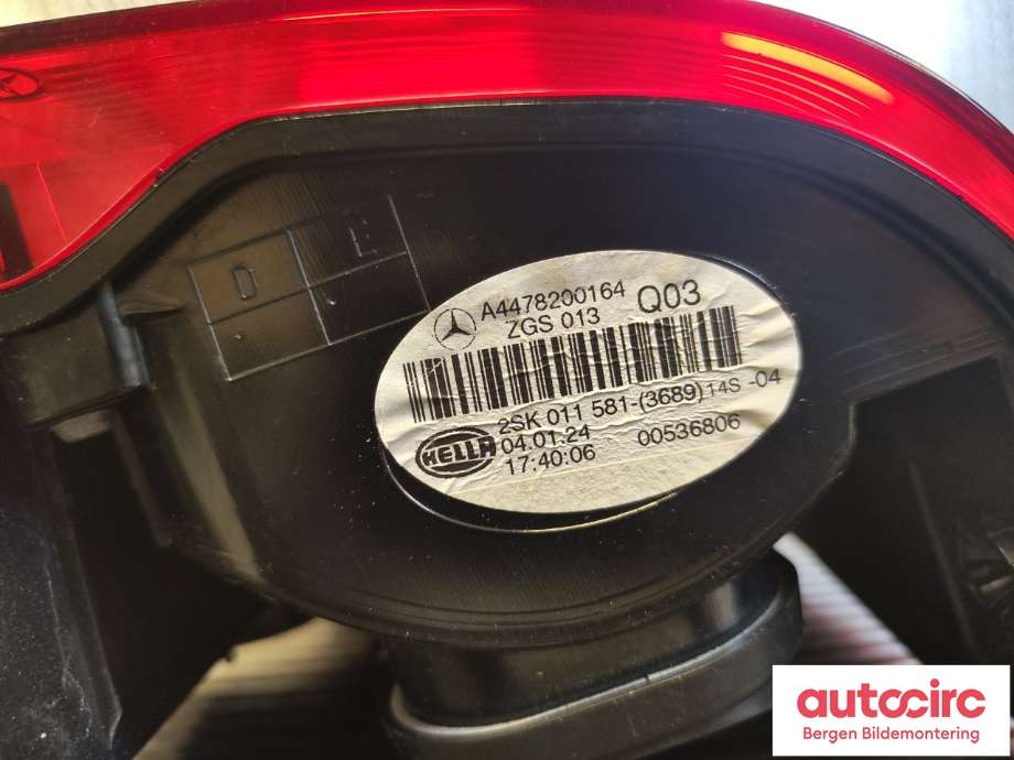 Baklykt høyre til Mercedes Vito 2014-->> (W447) (W447) (MERCEDES|A4478200164|)