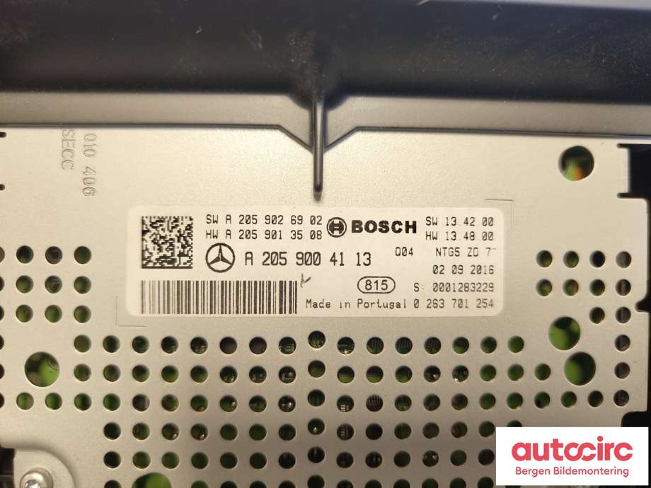 Multimedia display (MCU - Media Controller Unit) til Mercedes C-Klasse 2014-2018 (Fase 1) (W205) (W205) (MERCEDES|A 205 900 17 13|A 205 900 41 13|)