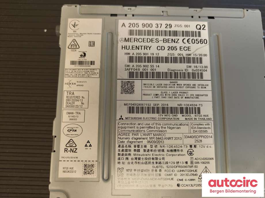 Bilstereo til Mercedes C-Klasse 2014-2018 (Fase 1) (W205) (W205) (MERCEDES|A 205 900 37 29|A 205 900 02 41|)