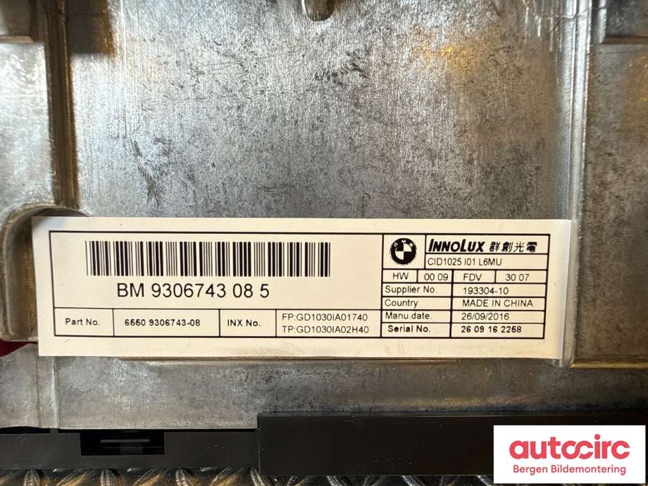 Instrument kjørecomputer til BMW i3 2013-2022  (BMW|65 50 9 306 743|)