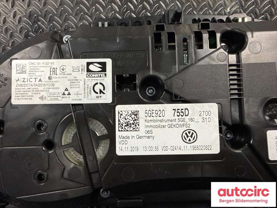 Speedometer til VW e-Golf 2017-2020 (Fase 2)  (VOLKSWAGEN|5GE 920 755 D|)