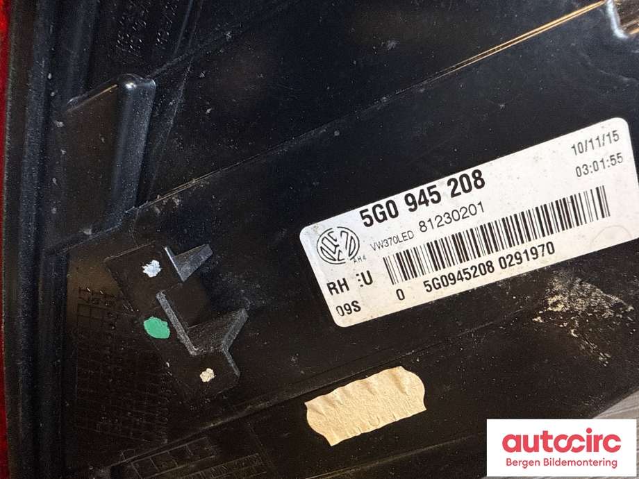 Baklykt høyre til VW e-Golf 2014-2017 (Fase 1)  (VOLKSWAGEN|5G0 945 208|)