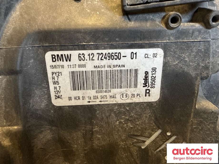 Frontlykt høyre halogen til BMW 1-Serie 2004-2011 (E81/E82/E87/E88) (E81/E82/E87/E88) (BMW|63 11 7 249 650|)