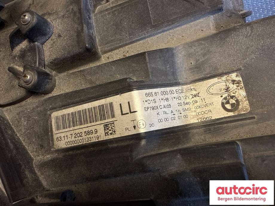 Frontlykt venstre halogen til BMW 3-Serie 2005-2011 (E90/E91/E92/E93) (E90/E91/E92/E93) (BMW|63 11 7 202 581|)