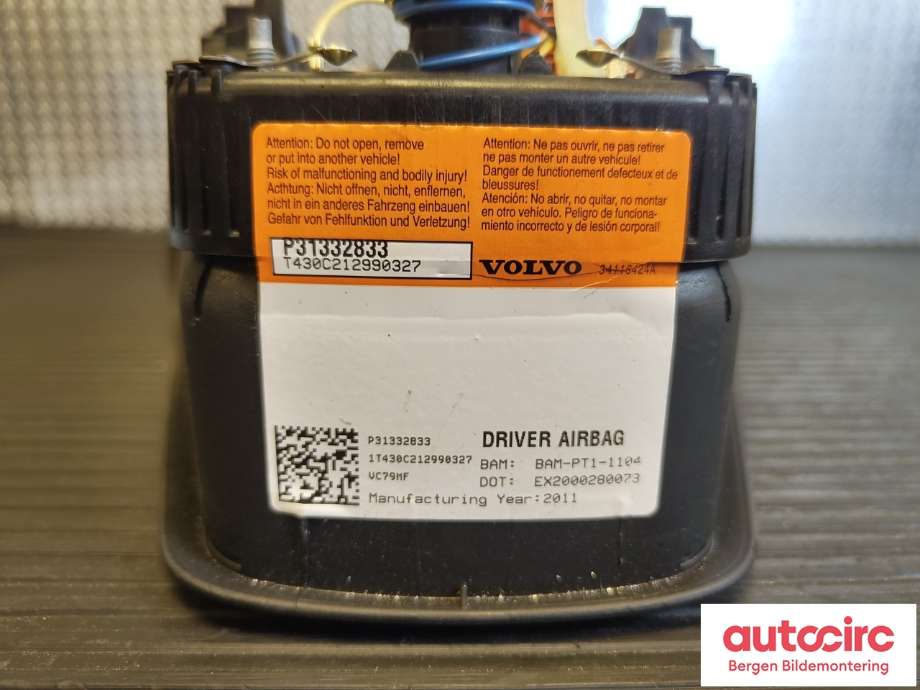 Airbag rattpute til Volvo XC60 2008-2013 (Type I, Fase 1) (VOLVO|31332820|)