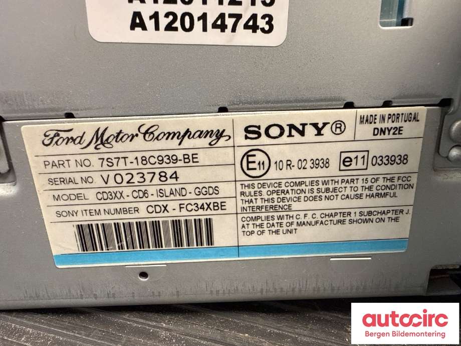Bilstereo til Ford Galaxy 2007-2010 (Type III, Fase 1)  (FORD|1805704|7S7T-18C939-DF|)