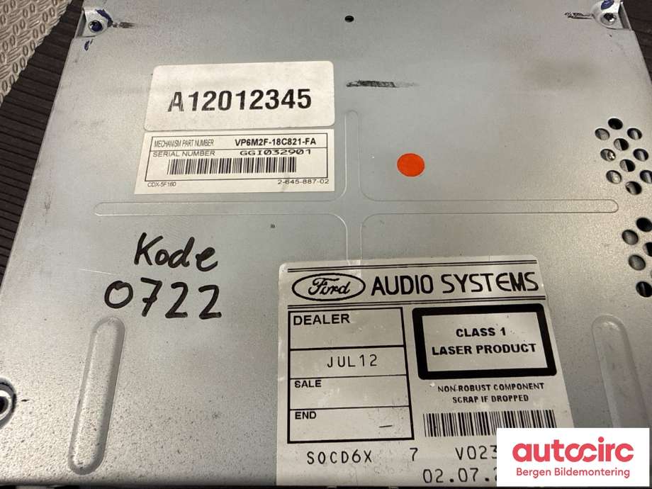 Bilstereo til Ford Galaxy 2007-2010 (Type III, Fase 1)  (FORD|1805704|7S7T-18C939-DF|)