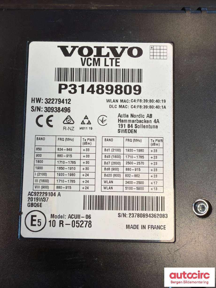 Styreenhet diverse til Volvo V90 / V90 CC / S90 2016-->> (VOLVO|36003310||31489809)