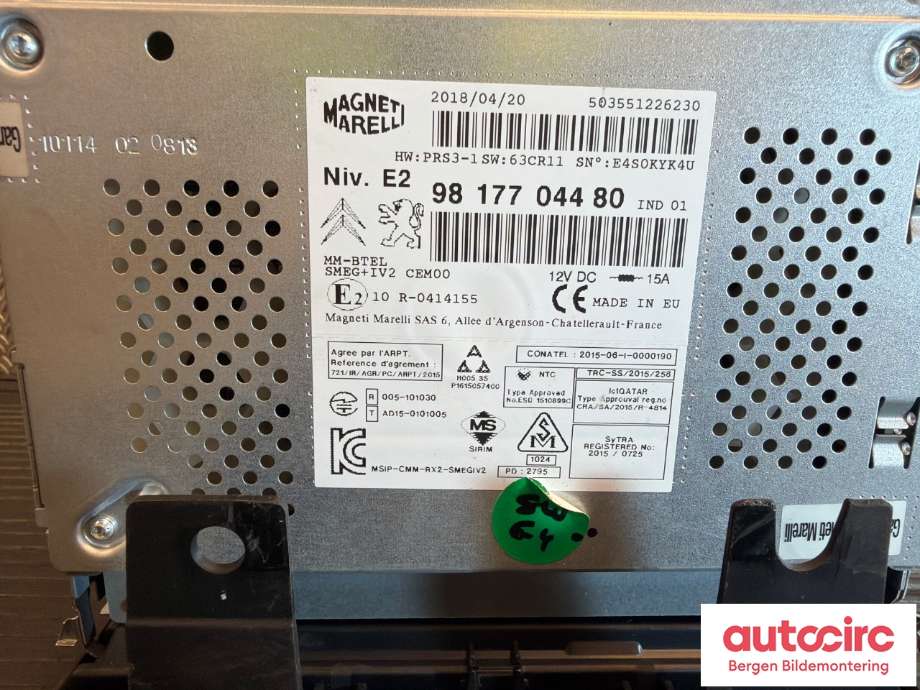 Multimedia display (MCU - Media Controller Unit) til Citroën Berlingo 2015-2019 (Type II, Fase 2) (CITROEN|16 227 934 80|)