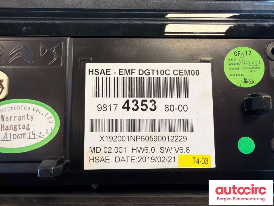 Instrument kjørecomputer til Peugeot 508 2018-->> (Type II)  (PEUGEOT|9817435380|)