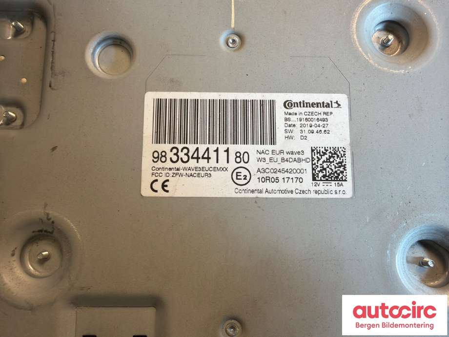 Bilstereo til Peugeot 508 2018-->> (Type II)  (PEUGEOT|16 508 809 80|16 720 373 80|98 334 411 80)