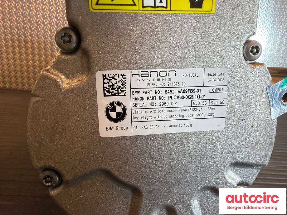 Aircondition kompressor til BMW iX3 2021-->> (BMW|64 52 5 B31 E59|64 52 5 A69 FB9|64 52 5 A84 970)
