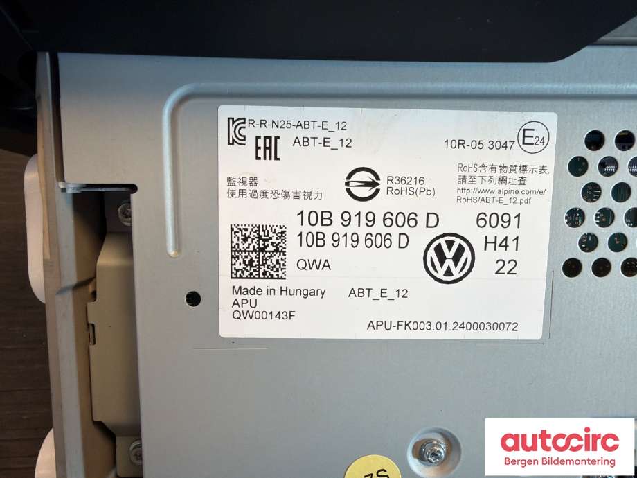 Multimedia display (MCU - Media Controller Unit) til VW ID.3 2020-->> (VOLKSWAGEN|10B 919 606 D|)