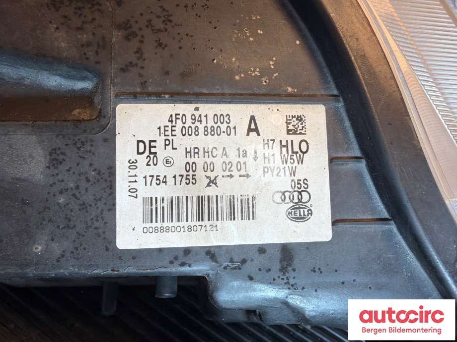 Frontlykt venstre halogen til Audi A6 2008-2011 (Type III, Fase 2) (C6) (C6) (AUDI|4F0941003EA|)