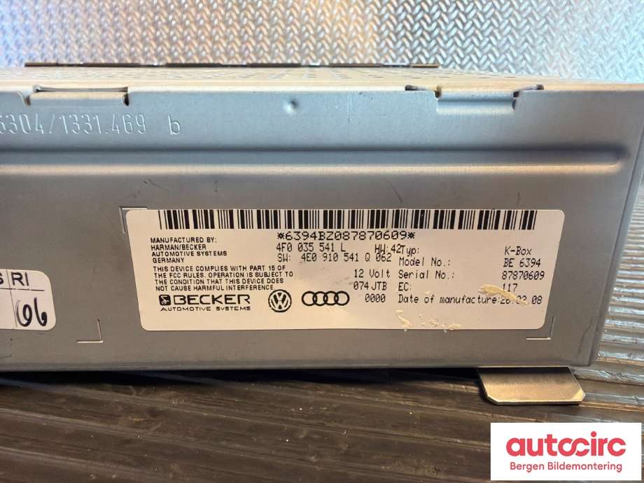 Bilstereo til Audi A6 2008-2011 (Type III, Fase 2) (C6) (C6) (AUDI|4E0 057 110 E||4F0035541L)
