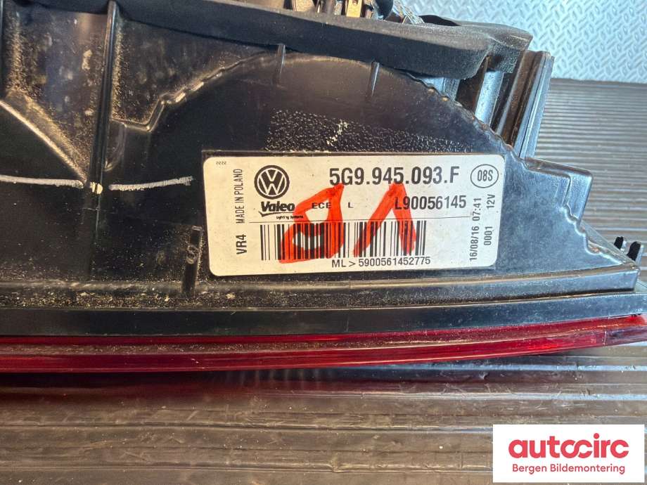 Baklykt venstre indre til VW Golf VII 2012-2017 (Fase 1) (VOLKSWAGEN|5G9 945 093 F||5G9.945.093.F)
