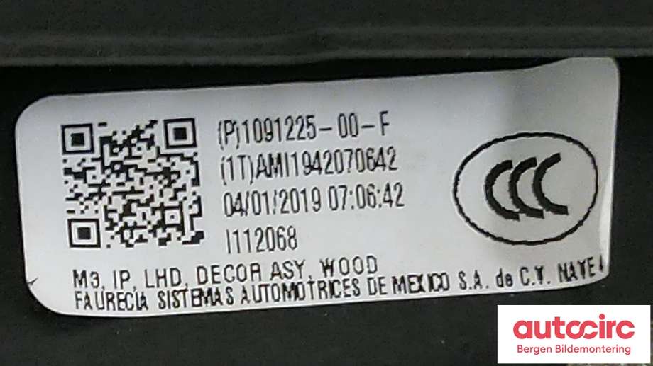 Diverse deler til Tesla Model 3 2018-2023 (Fase 1)  (TESLA|1091225-00-F|)