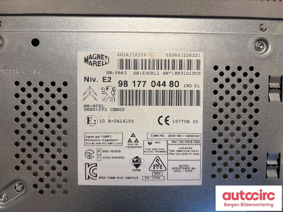 Bilstereo til Citroën Berlingo 2015-2019 (Type II, Fase 2)  (CITROEN|16 227 934 80|)
