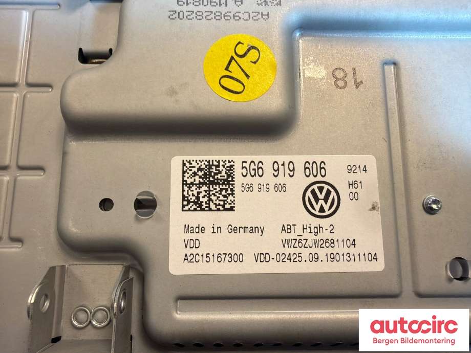 Multimedia display (MCU - Media Controller Unit) til VW e-Golf 2017-2020 (Fase 2) (VOLKSWAGEN|5G0 919 606|)