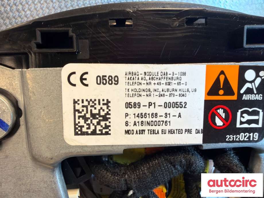 Airbag rattpute til Tesla Model S 2016-2021 (Fase 2) (TESLA|1456168-31-A|)