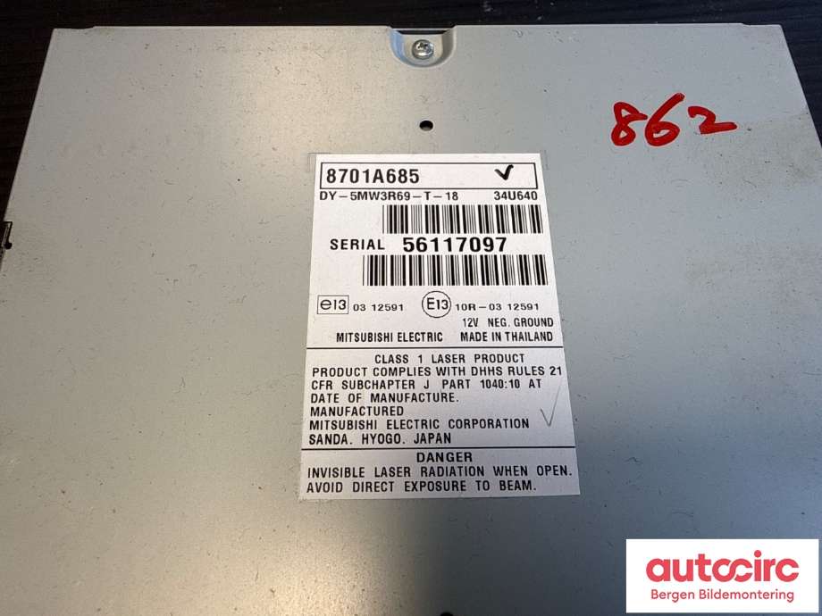 Bilstereo til Mitsubishi Outlander 2015-->> (Type III, Fase 2) (MITSUBISHI|8701A685|)