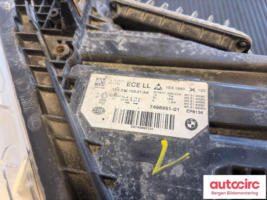 Frontlykt venstre halogen til BMW 3-Serie 2012-2018 (F30/F31/F34) (F30/F31/F34) (BMW|63 11 7 419 627|)