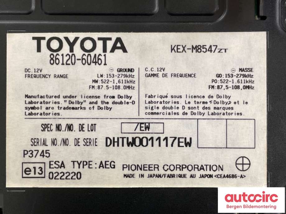 Bilstereo diverse til Toyota Land Cruiser 120 2002-2009  (TOYOTA|462200-1170|86120-60461|86111-60101)