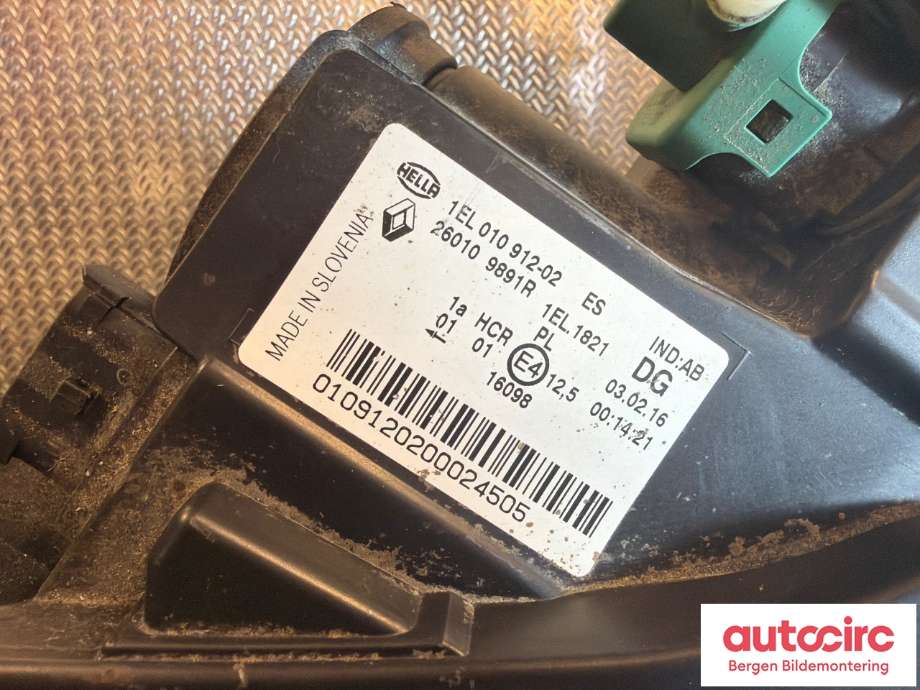 Frontlykt høyre halogen til Renault Zoe 2013-2019 (Fase 1) (RENAULT|260109891R|)