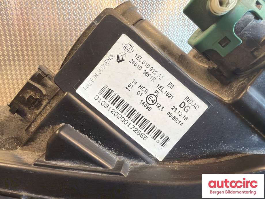 Frontlykt høyre halogen til Renault Zoe 2013-2019 (Fase 1)  (RENAULT|260109891R|)
