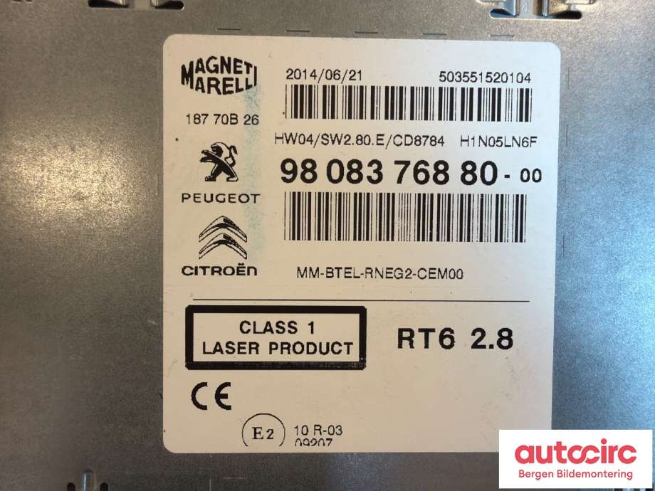 Bilstereo til Peugeot 508 2011-2014 (Type I, Fase 1) (PEUGEOT|16 098 396 80||9808376880)
