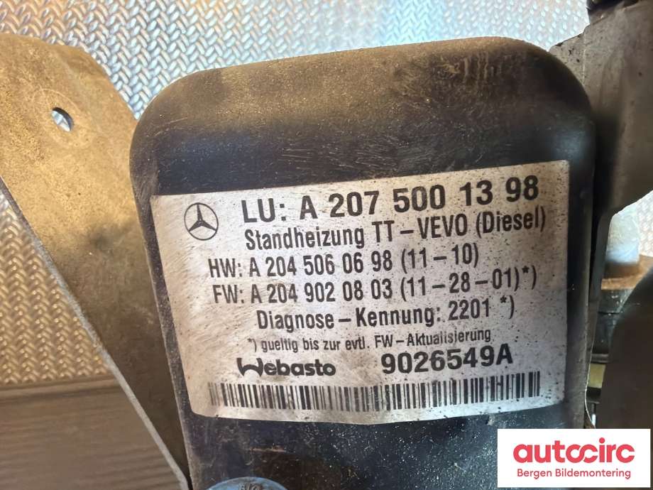 Dieselvarmer til Mercedes E-Klasse, Coupe/Cab 2009-2013 (Fase 1) (C207) (C207) (MERCEDES|A 204 500 42 98|A 204 500 52 98|A2075001398)