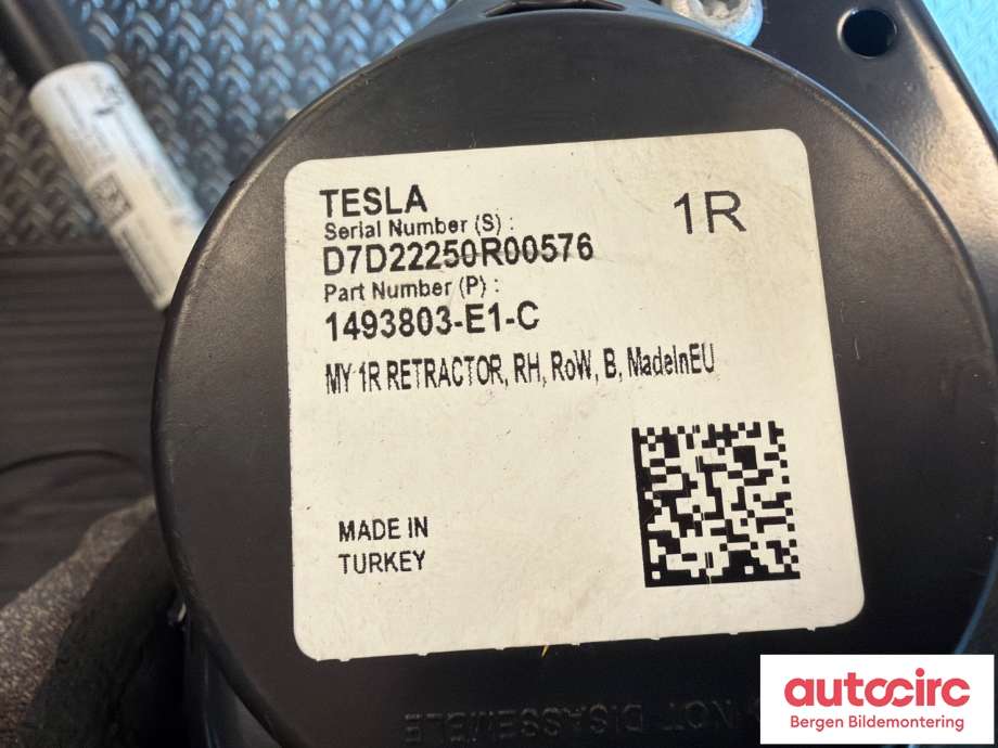 Sikkerhetsbelte foran høyre til Tesla Model Y 2021-2024 (Type I)  (TESLA|1493803-E1-C|)