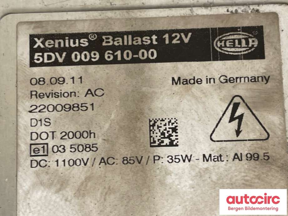 Styreenhet xenon/ballast til Škoda Octavia 2009-2013 (Type II, Fase 2)  (SKODA|1Z0 941 641 B||5DV 009 610-00)