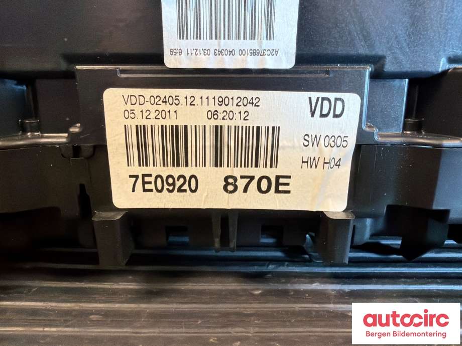 Instrumentpanel til VW Transporter / Caravelle 2009-2015 (Fase 2) (T5) (T5) (7E0 920 870 E|)