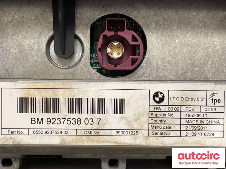 Instrument kjørecomputer til BMW 1-Serie 2011-2015 (Fase 1) (F20/F21) (F20/F21) (BMW|65 50 9 270 391|65500 9237538-03)