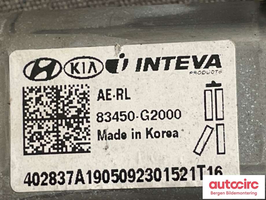 Ruteheis venstre til Hyundai Ioniq Electric 2019-->> (Fase 2) (HYUNDAI|83450G 2000|)