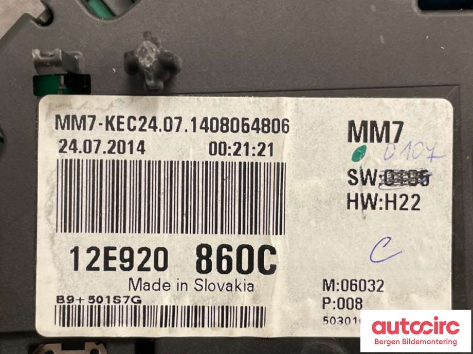 Instrumentpanel til VW E-Up 2013-2019  (VOLKSWAGEN|f 12E 920 860 C|)
