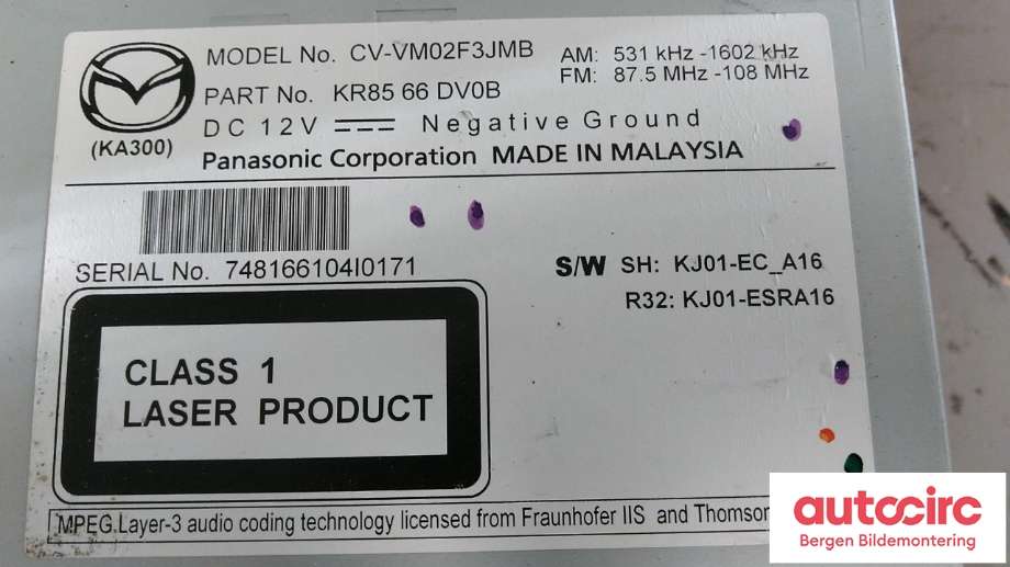 Instrument kjørecomputer til Mazda CX-5 2012-2017 (Type I)  (MAZDA|KR85-66-DV0B||KR85 66 DV0B)