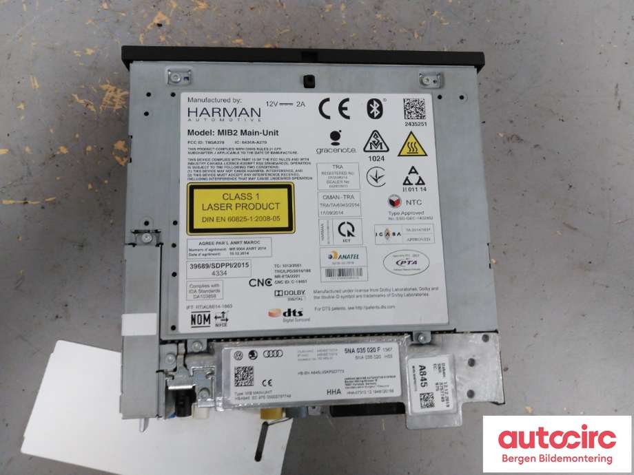 Bilstereo forsterker til VW e-Golf 2017-2020 (Fase 2) (VOLKSWAGEN|5NA 035 020 F|)