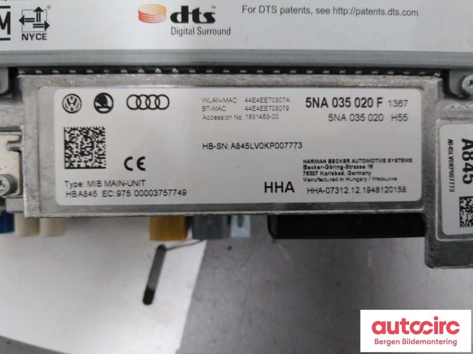 Bilstereo forsterker til VW e-Golf 2017-2020 (Fase 2) (VOLKSWAGEN|5NA 035 020 F|)