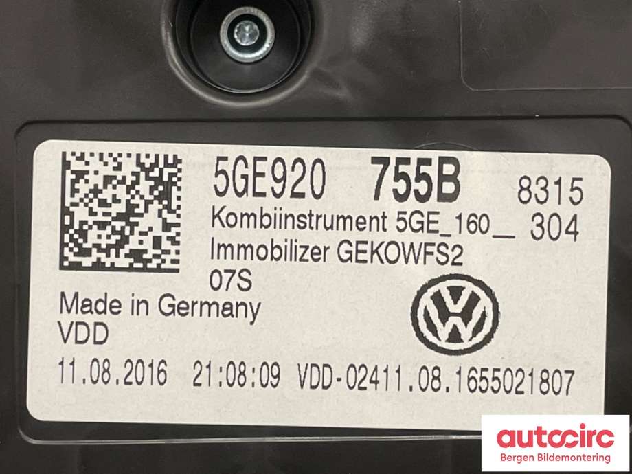 Speedometer til VW e-Golf 2014-2017 (Fase 1)  (VOLKSWAGEN|5GE 920 755 B|)