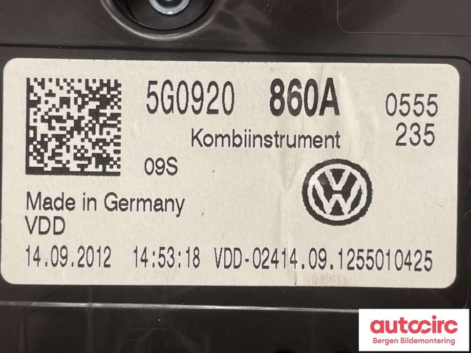Speedometer til VW Golf VII 2012-2017 (Fase 1)  (VOLKSWAGEN|5G0 920 860 A|)