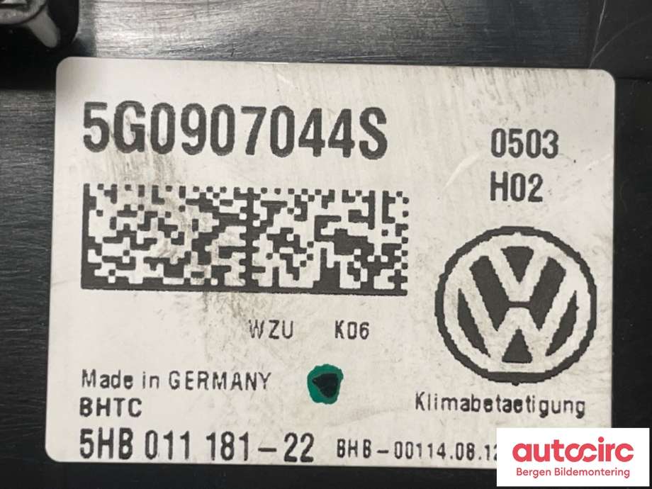 Varmeapparat betjening til VW Golf VII 2012-2017 (Fase 1)  (VOLKSWAGEN|5G0 907 044 BE||5G0 907 044 S)