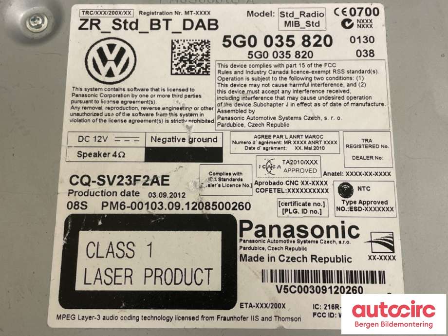 Bilstereo forsterker til VW Golf VII 2012-2017 (Fase 1)  (VOLKSWAGEN|5G0 035 820 A||5G0 035 820)