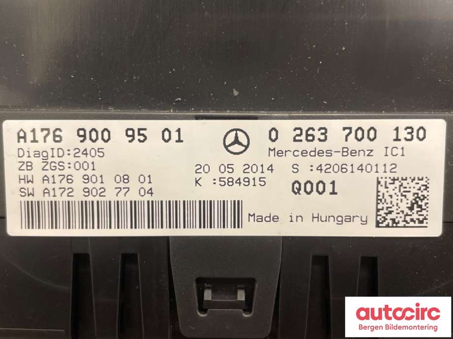 Speedometer til Mercedes A-Klasse 2012-2018 (W176) (W176) (MERCEDES|A 176 900 95 01|)